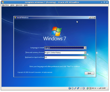 Install the operating system on the virtual machine